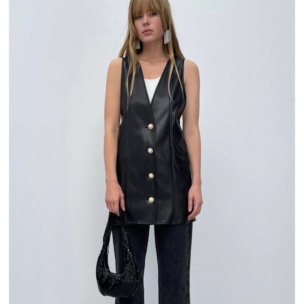 Zara Faux Leather Pinafore dress